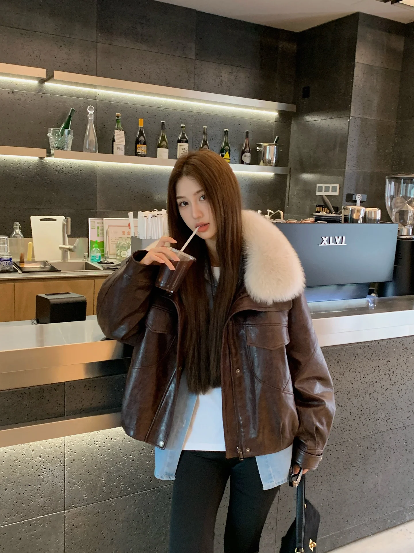 

Detachable Fur Collar Suede ort Parka Goose down Jaet Women's Fur Coat Easy Clean Universal Fit Winter Outerwear