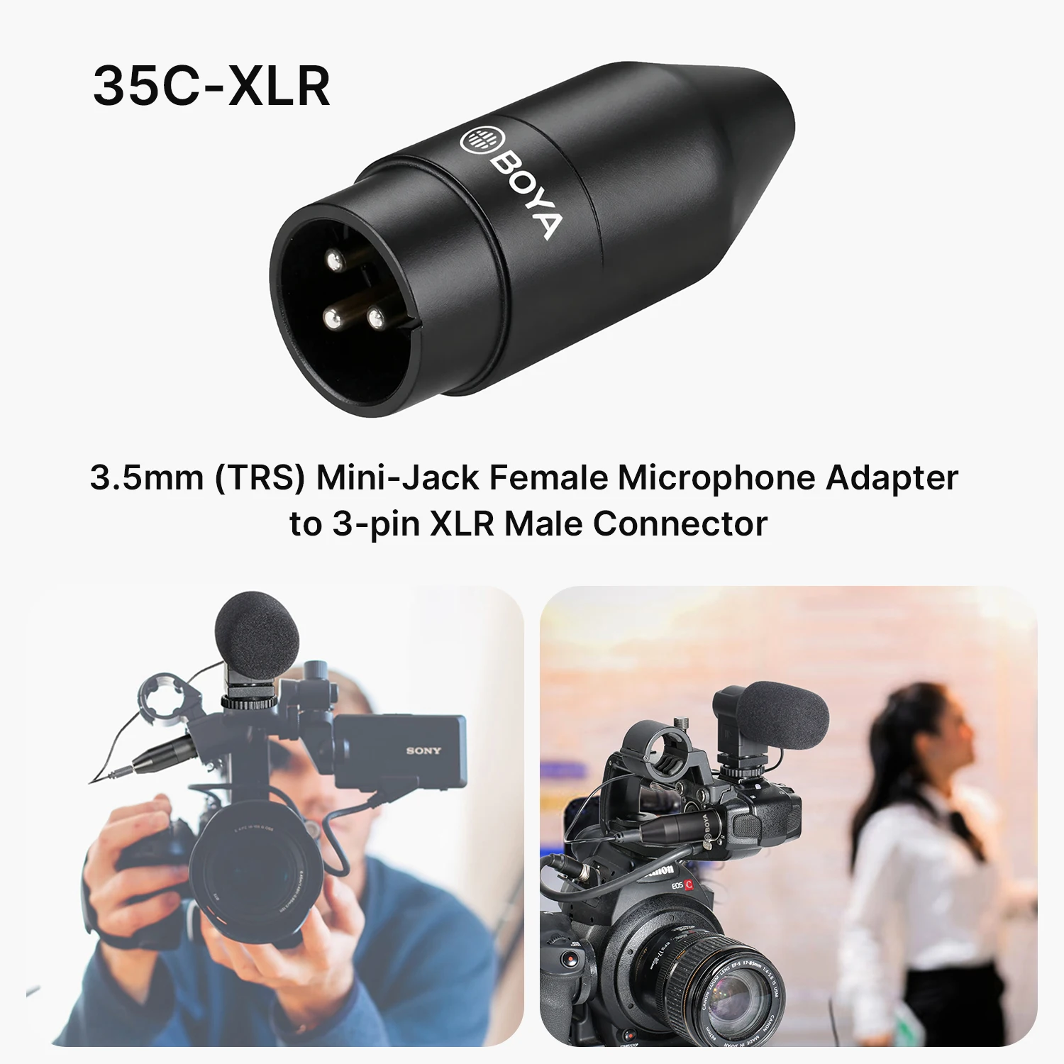 BOYA 35C-XLR 3,5 mm (TRS) żeński adapter mikrofonu Mini-Jack do 3-pinowego męskiego złącza XLR do kamer Sony, rejestratorów i mikserów — zdjęcie produktu 4