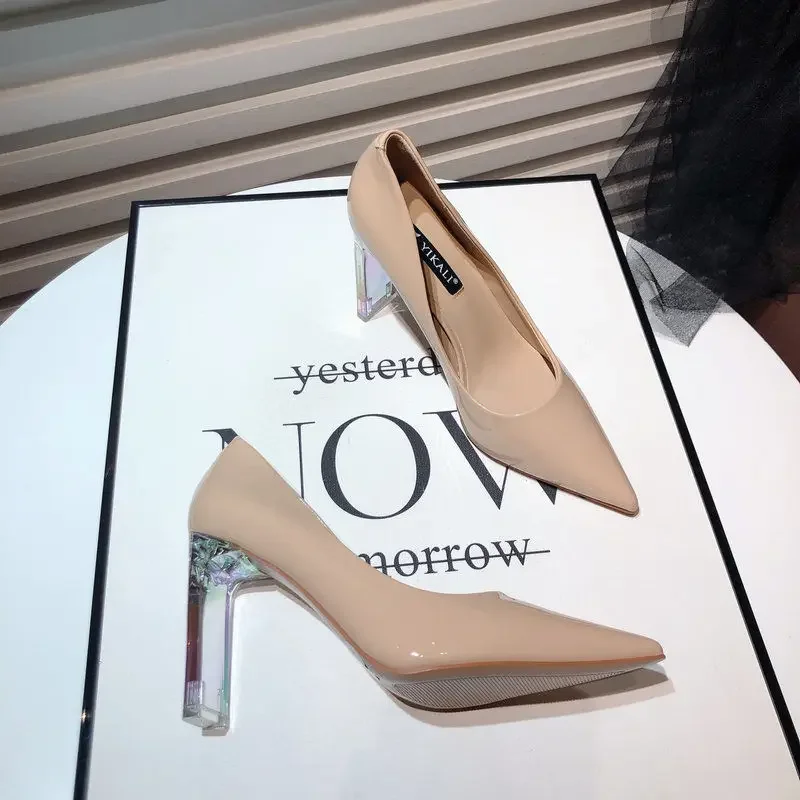 

Normal Leather Casual on Heeled Pumps Transparent Nude Clear Ladies Footwear Pointed Toe Office Women's Shoes Lastest L A Y2k 39