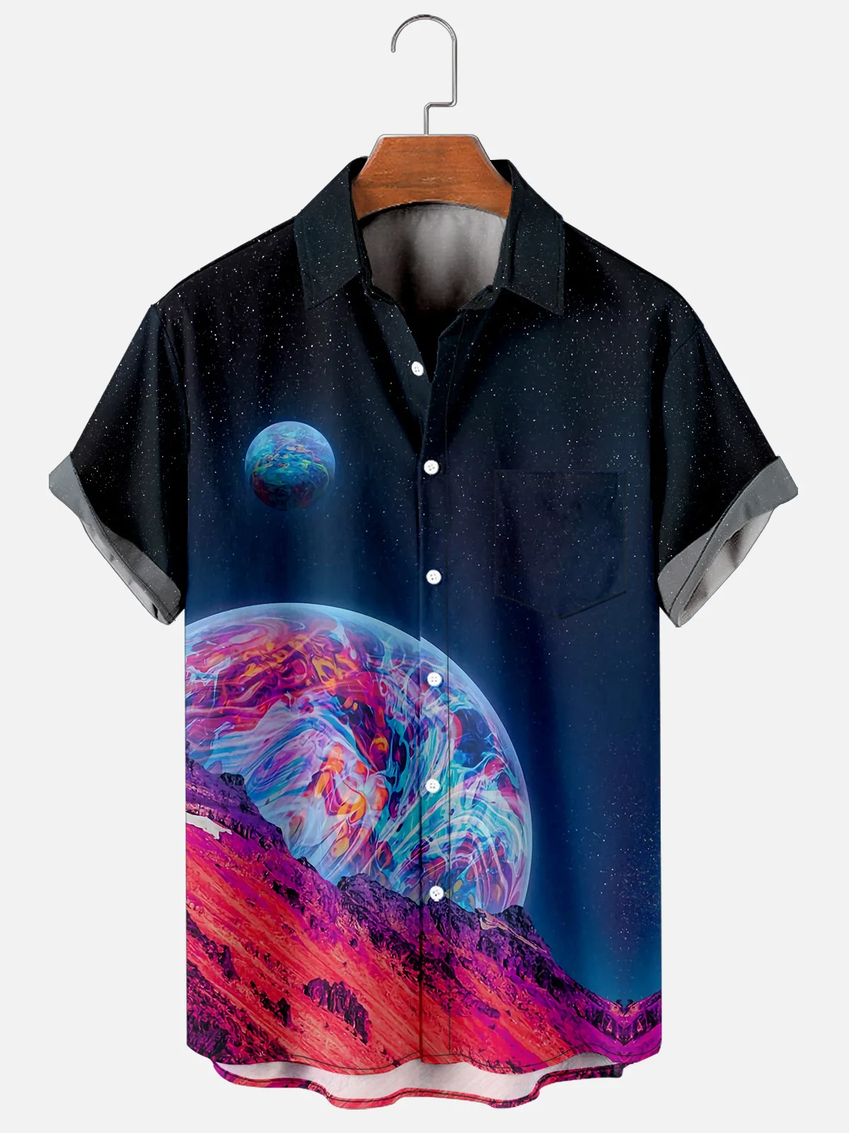 2022 New Cross Creative Planet Element Men\'s Shirt 3D Printing Single Button Fashion Handsome Men and Women Plus Size Shirt Top