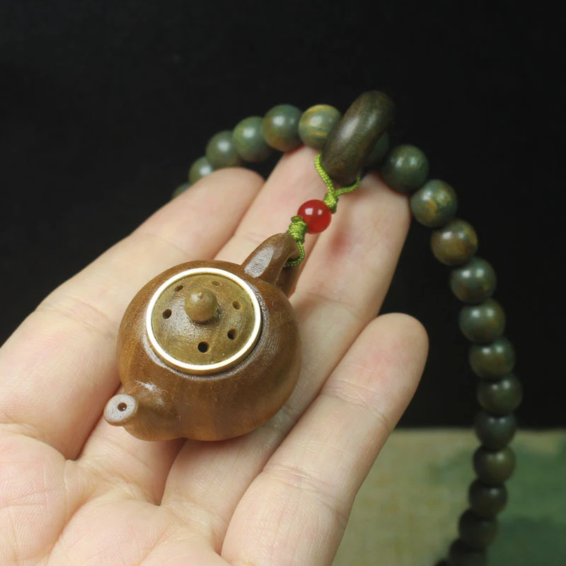 

Подвеска-чайник из зеленого сандалового дерева для мужчин и женщин, подарочные молитвенные бусины из зеленого сандалового дерева 8 мм.