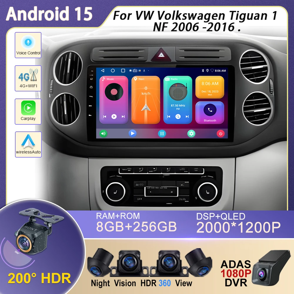 

Car Radio GPS Navigation Android Auto For VW Volkswagen Tiguan 1 NF 2006 -2016 Multimedia Video Player Head Unit 4G WiFi No din