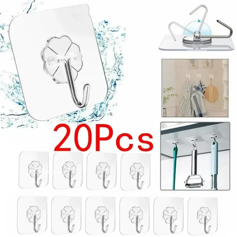 Transparent Wall Hooks Hangers Self Adhesive Door Wall Hangers Hooks Suction Heavy Load Rack For Kitchen Bathroom Accessories