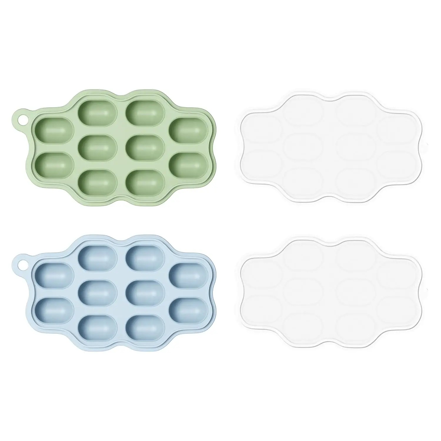 Paquete de 2 bandejas de silicona para congelar alimentos para bebés con tapa, mordedor para frutas, molde para helados de leche materna y contenedor de almacenamiento