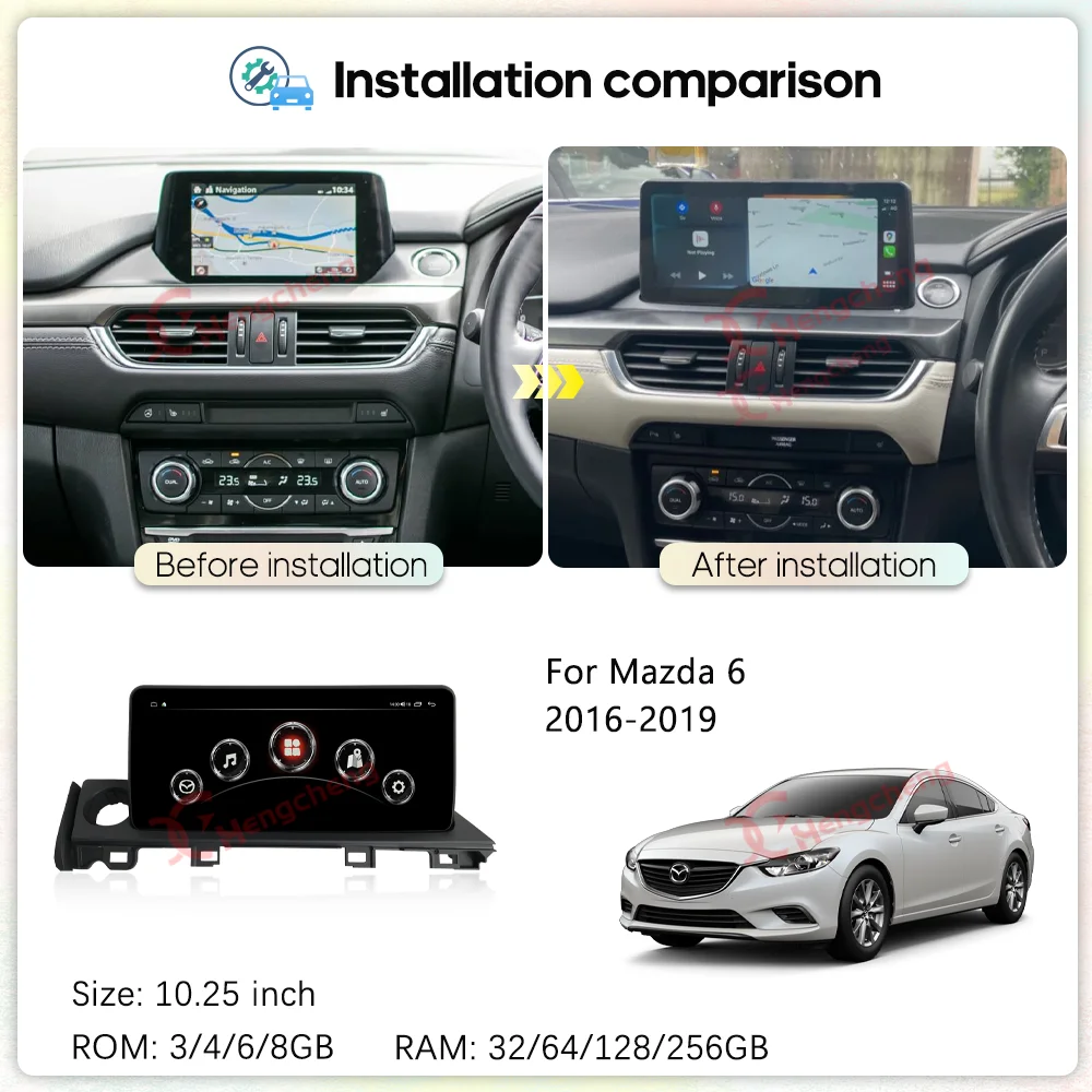 10.25Inch Car Multimedia Video Player For Mazda 6 2016-2019 GPS Navigation Radio Android13 8core Auto 8+256 Carplay 4G 360camera