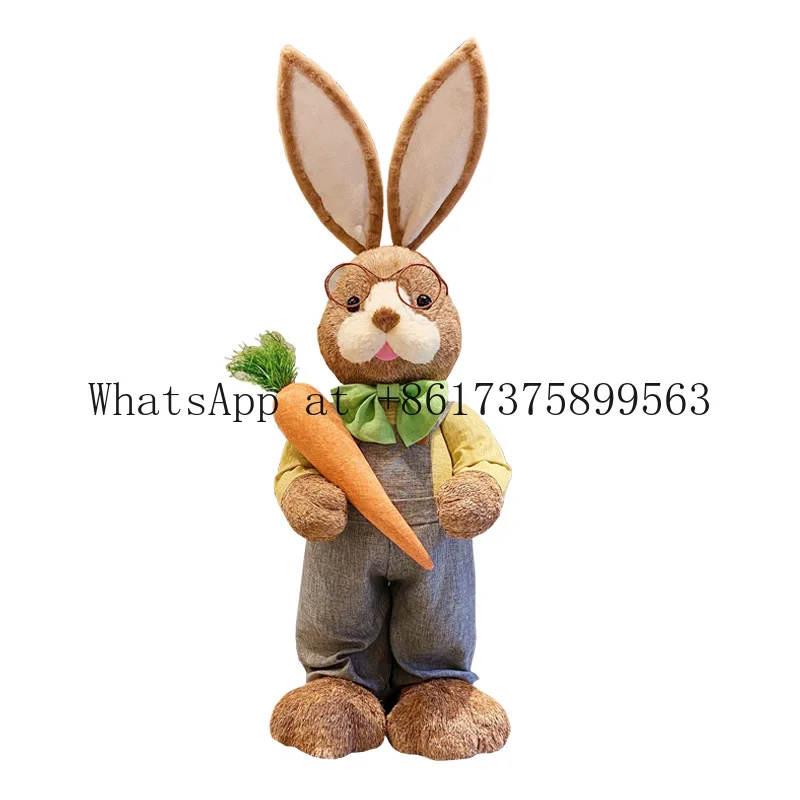 Living Room Floor To Ceiling Straw Weaving Rabbit Ornament Animal Large Couple Wedding Home TV Cabinet Decoration