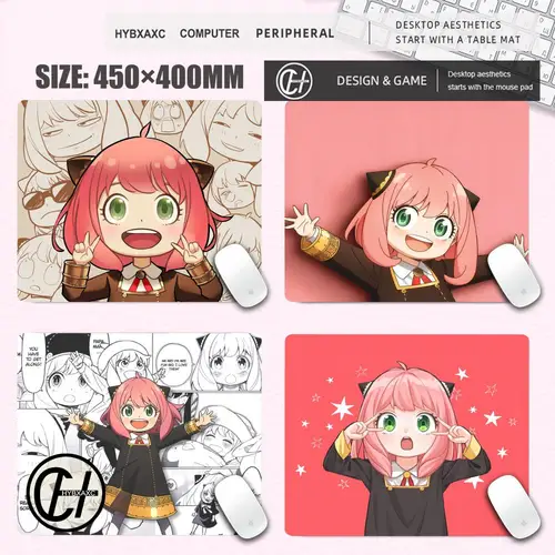 Imagen 1 del producto Alfombrilla de ratón de escritorio de Anime Kawaii Spy X Family, 45 × 40, Anya Forger, alfombrilla de ratón antideslizante con borde de bloqueo de goma Natural pequeña, alfombrilla de escritorio XS