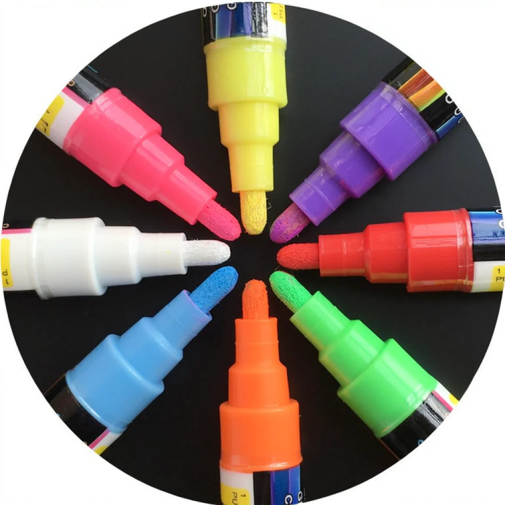 Erasable Fluorescent Pens For LED Writing Board Dual Tip Neon Liquid Chalk Colorful Marker Set For Office School