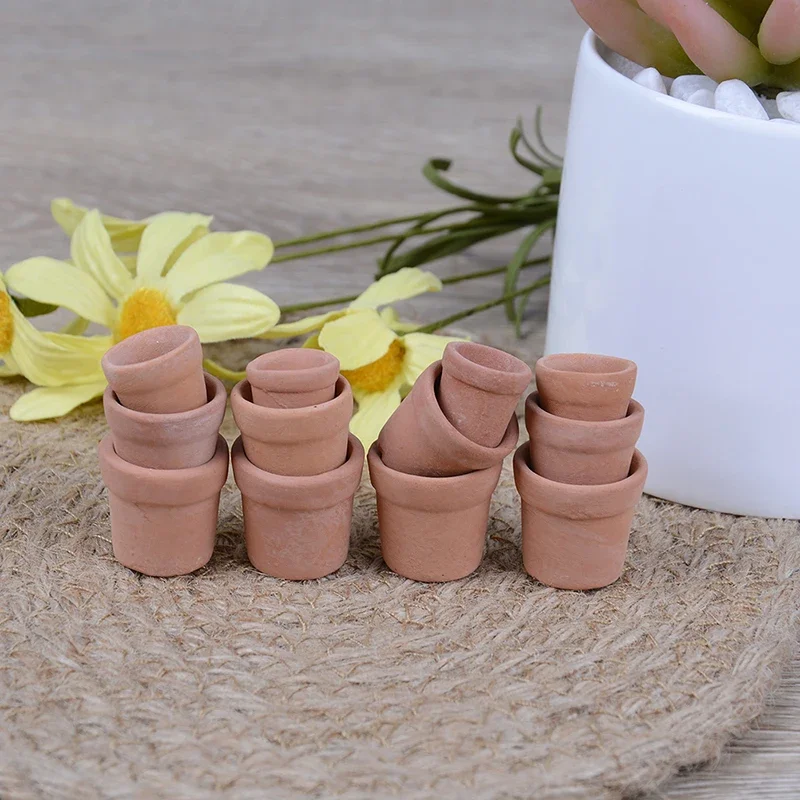 12 قطعة بيت الدمى 1:12 أصيص زهور مصغر مصنوع يدويًا وعاء طين أحمر حديقة المنزل