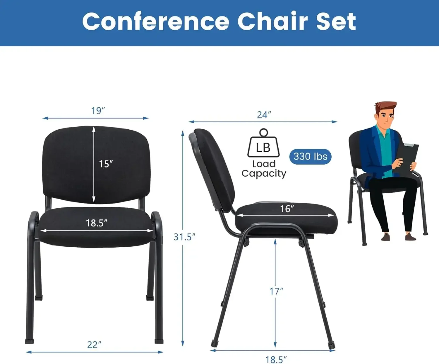Set of 5 Conference Chair with Ergonomic Upholstered Seat, Non-Slip Foot Pad