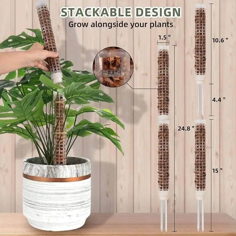 QX2E Plant Climbing Frame Stackable Plant Moss Plastic Hollowed Design Moss Rod Potted Plant Climbing Supporting