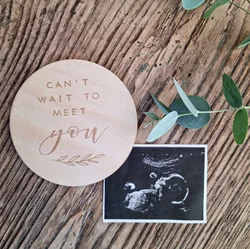 Can't Wait to Meet You Sign, New Baby Announcement Disc, Wooden Plaque, Pregnancy Reveal Sign, Pregnancy Announcement plaque