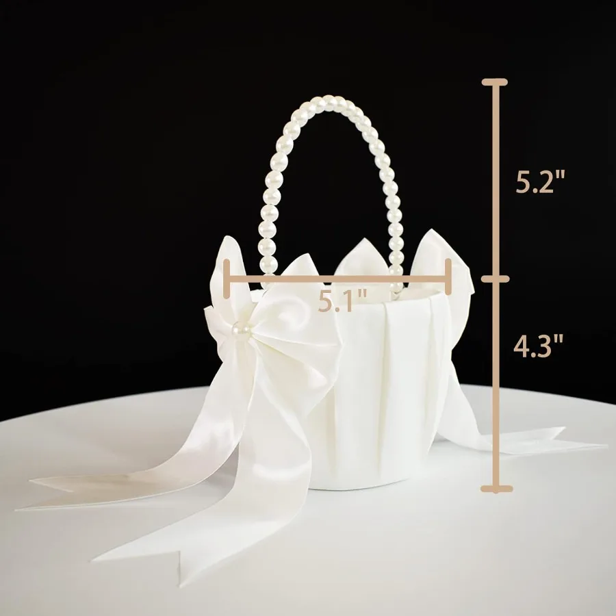 سلة أنيقة لفتاة الزهور مع مقبض لؤلؤي لحفلات الزفاف، إكسسوار ديكور مثالي لحفلات الزفاف، مثالي لـ H