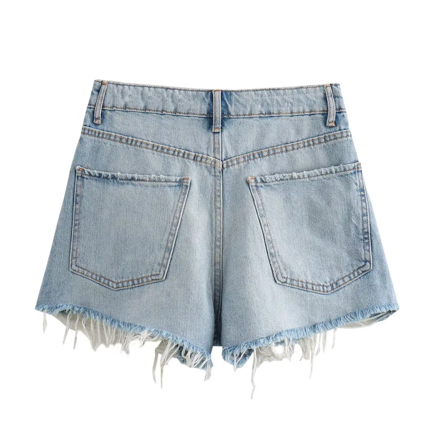 Rhinestone Denim Shorts for Women 2026 Summer New American Style High Waist Pants with Sashes Casual Zipper Personalized Shorts
