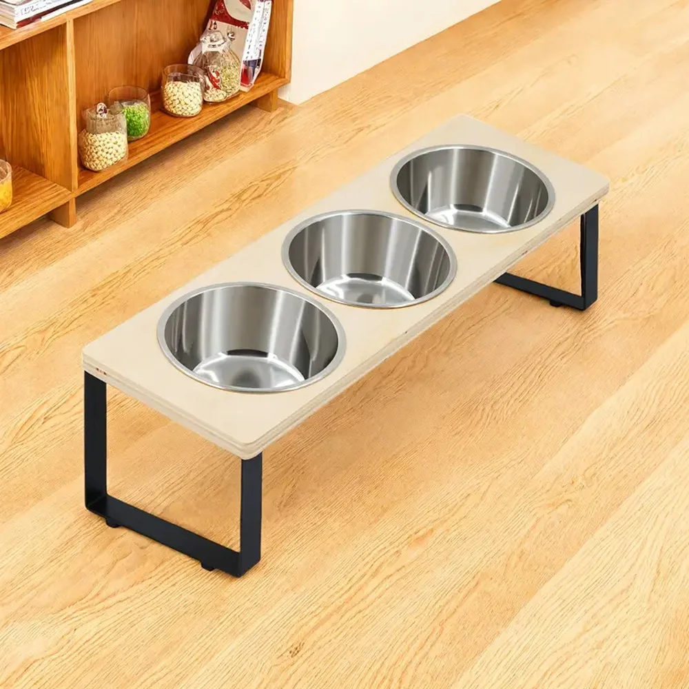 Erhöhte Katzennäpfe mit 3 Edelstahlschalen 15 ° Gekippter, kippsicherer, erhöhter Katzenfutternapf für kleine Katzen, Welpenzubehör – Detail 2