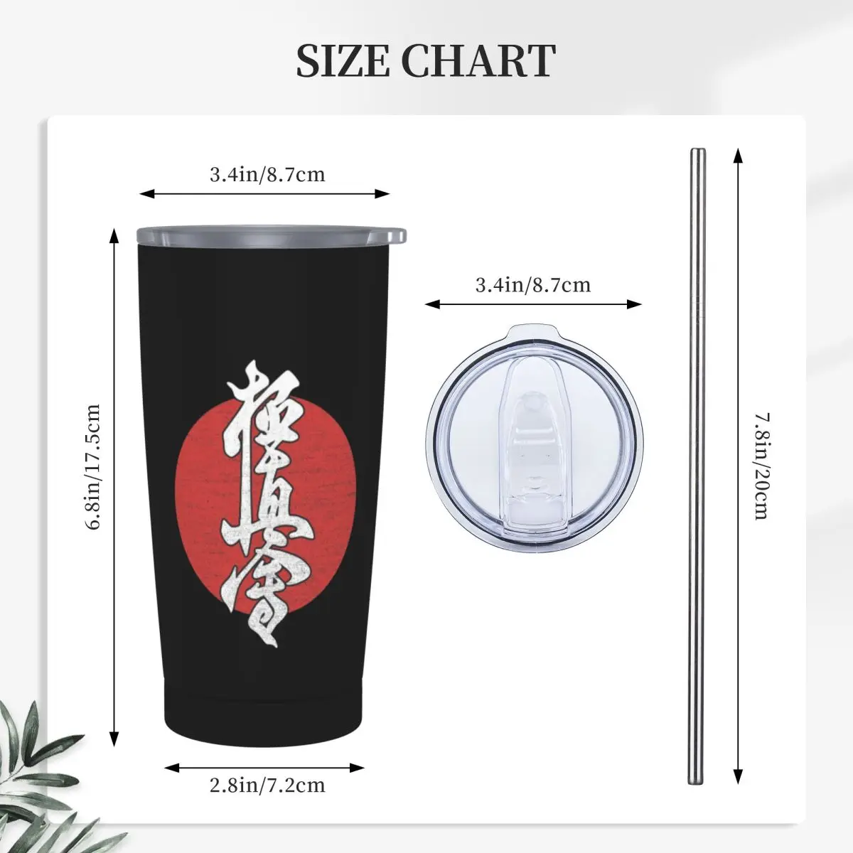 Kyokushin Karate Kanji Taijutsu Stainless Steel Tumbler Vacuum Insulated Mugs Thermal Cold Cups Straw With Lid 20oz