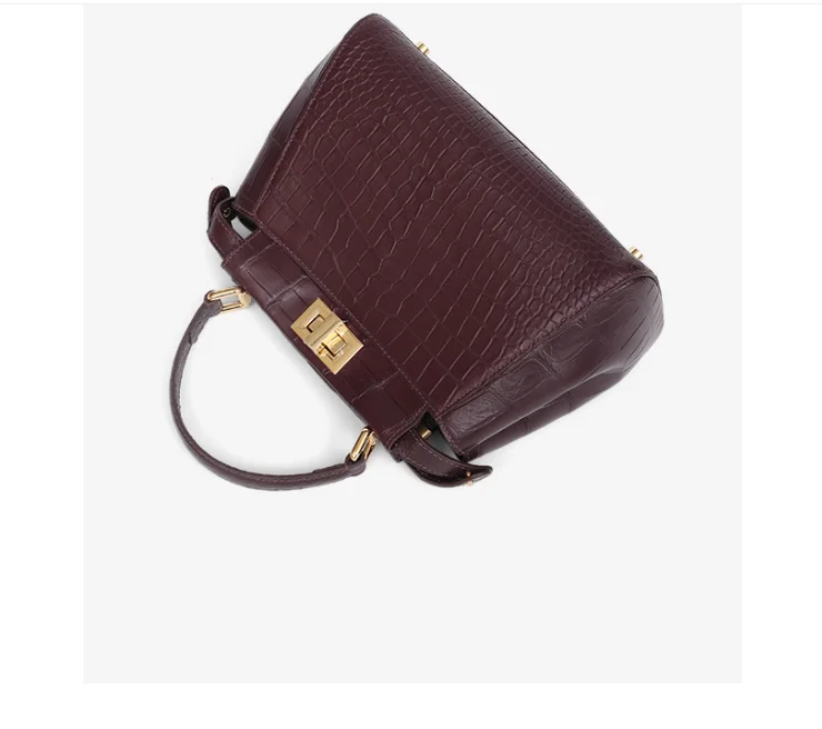 Genuine Crocodile Skin Shoulder Bag Purse Lady Bag Alligator Leather Lady Daily Messenger Handbag Gold Hardware Cow Lining