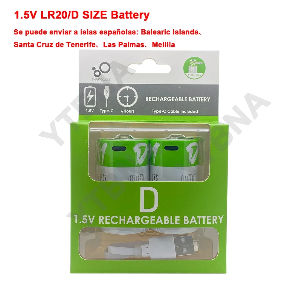 Batería de litio recargable LR20 de 1,5 V tamaño D 12000 mWh con cable de carga tipo C, para linterna, estufas de gas y calentadores de agua