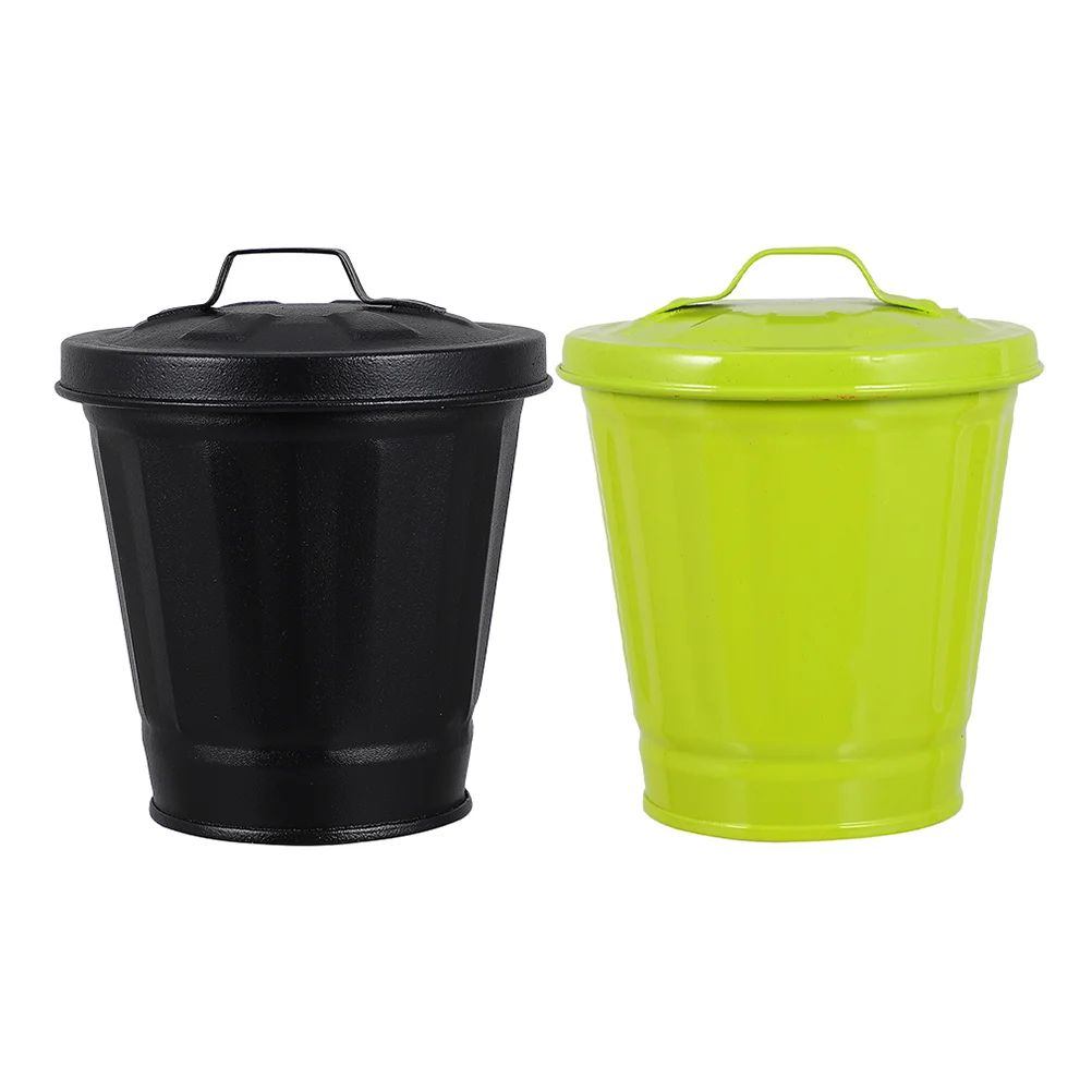 

2 Pcs Garbage Can Rubbish Bin Recycling Basket Trash 10 Liters Dustbin Youth Room Dump Separate Bins with Lids Cans Iron