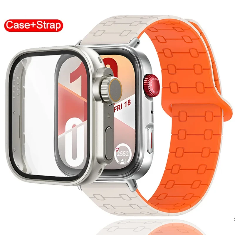 PC-Hülle aus gehärtetem Glas + magnetisches Silikonarmband für Huawei Watch Fit 5 Fit 5Pro/4Pro 4 3, wechselbar zum Ultra Cover Protector + Armband