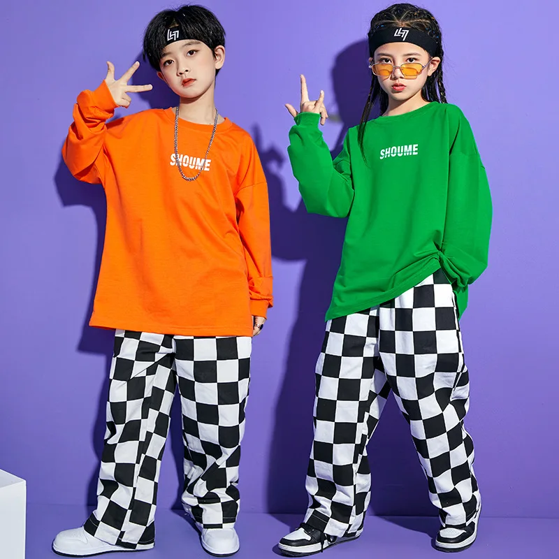 Children's street dance children's clothing boys hiphop tide boys jazz dance clothing children's drum kit checkerboard