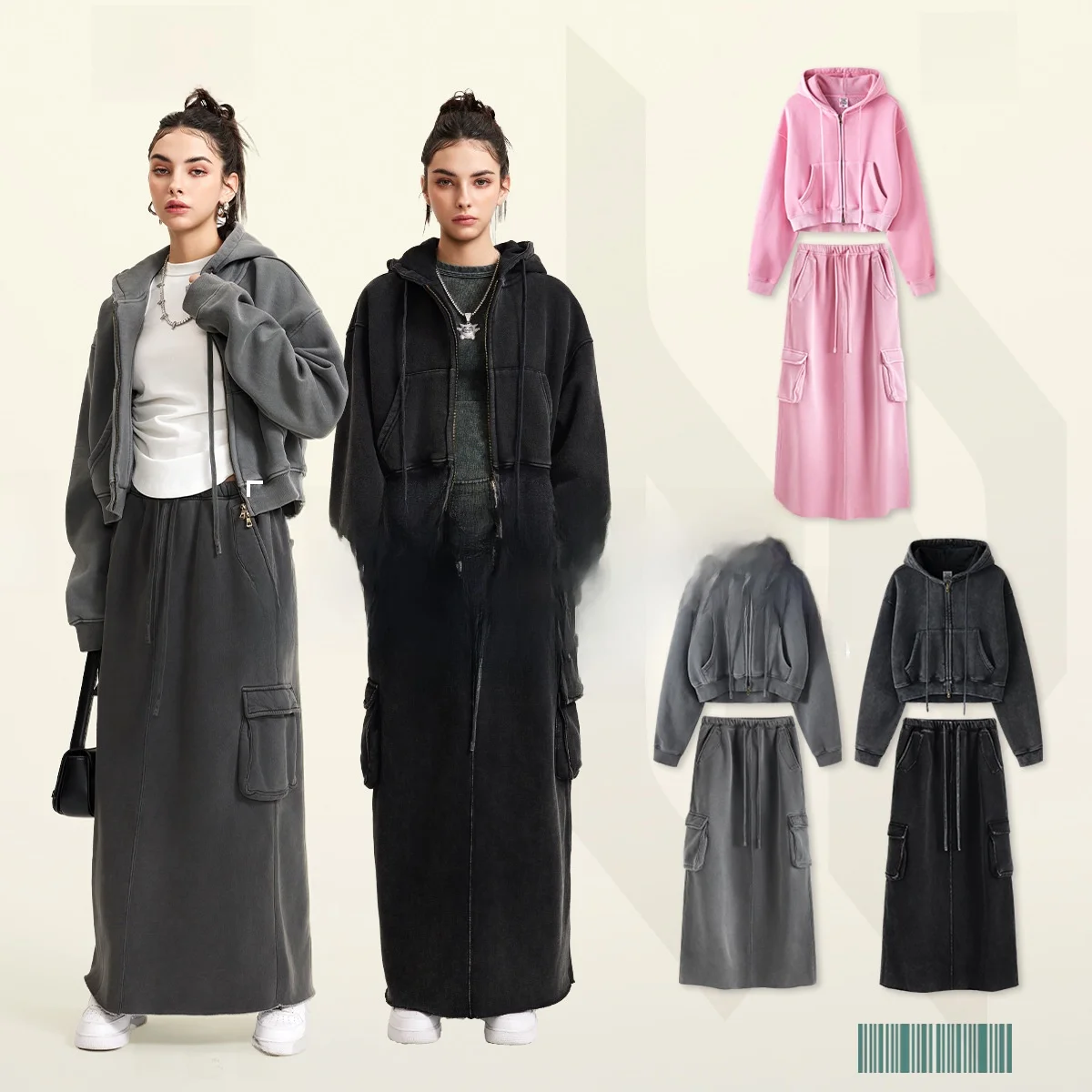 

Spicy Girl Washed Open Cardigan Set Short Sportswear Jacket Women's Hoodie Dress Thickened Organic Cotton Autumn Fashion