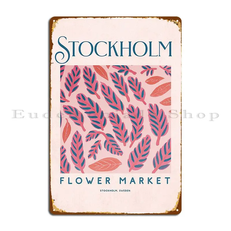 Flower Market Stockholm Poster Sweden 1960s Retro Art Plants Vintage Metal Plaque Poster Cinema Designing Garage Tin Sign Poster