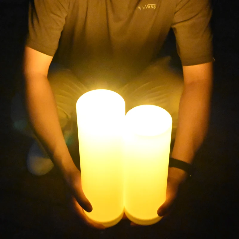 35-10cm Outdoor Pillar Candle & Remote Time IP44 Road-Lead Atmosphere Lamp for Wedding Party Flameless Warm White LED Night Lamp