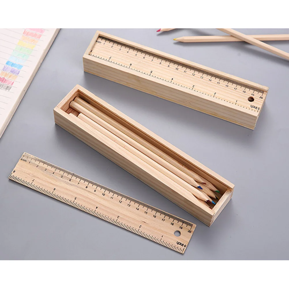 Creative Drawer Type Pen Box Portable Wooden Pencil Case Simple Stationery Storage Case for School Kids