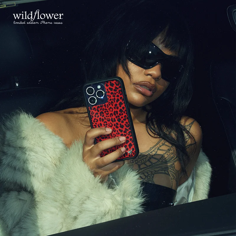Wildflower ins Girls Red Meow Phone Case for iPhone 12 13 14 15 16 Pro Max Plus leopard print wf lovers Cute Cartoon Back Cover
