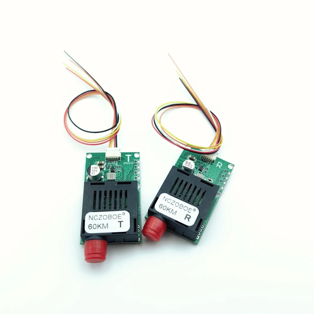 NCZOBOE 20/40/60 KM TTL Optical Transceiver Module DC 5.5-26V FC RX/TX/AV/VCC/GND Interface for Drones TTL to Fiber Optic Module