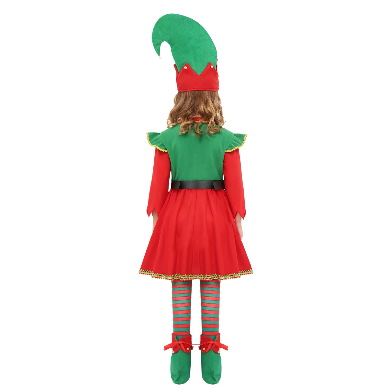 الفتيات عيد الميلاد قزم زي سانتا كلوز مساعد اللباس مع حزام الجوارب الطويلة عيد الميلاد قبعة قزم أحذية أطفال عطلة السنة الجديدة حزب الزي