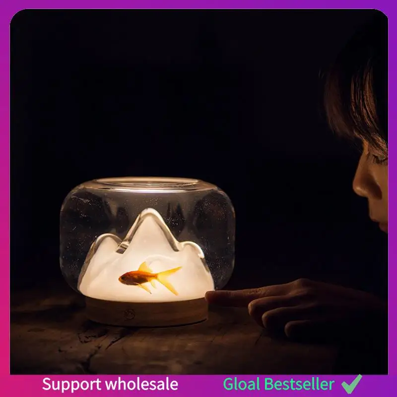 

A38M 1 PCS Mini Small Fish Tank Snow Mountain Lamp Thickened Glass Fish Aquariums Pet Decorate Living Room Desk Lamp