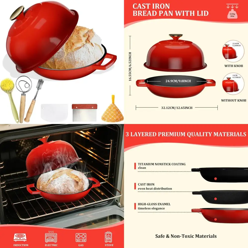 

5-литровая титановая эмалированная чугунная голландская печь с антипригарным покрытием, идеально подходит для выпечки хлеба, бразины и обжарки