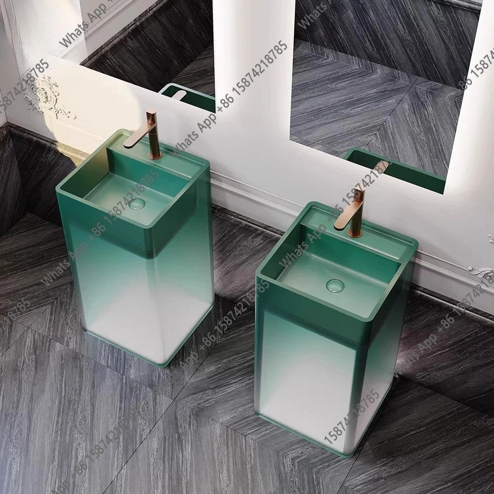 

Синяя прозрачная светящаяся раковина-колонна для отелей, B&B, небольших апартаментов, балконов, умывальник для рук, умывальник-колонна, раковина-таз, раковина-бассейн