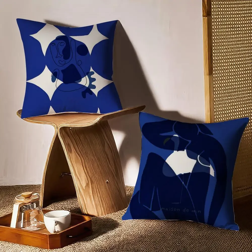 Funda de almohada estilo nórdico Ins Klein azul, funda de almohada antipolvo, funda de cojín de sofá de felpa corta sedosa con