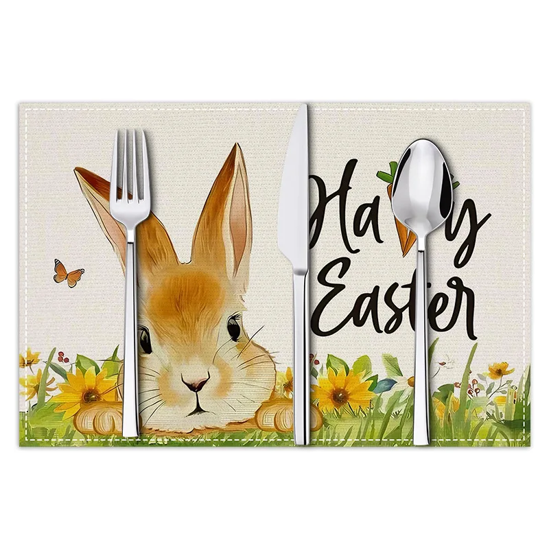Bunny Happy Easter Set of 4 Placemats, Seasonal Spring Kitchen Table Decoration Indoor Holiday Party Decor 30x45cm view 5
