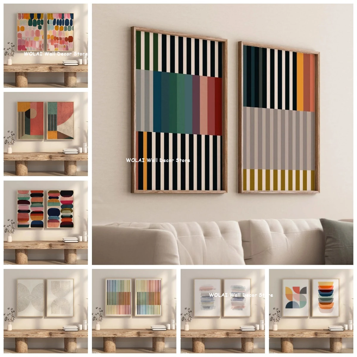 2-teiliges Set Abstrakte Bauhaus Geometrische Leinwanddrucke Farbige Gestreifte Kinderzimmer Wandkunst Poster Moderne Wohnzimmer Heimdekoration Geschenke