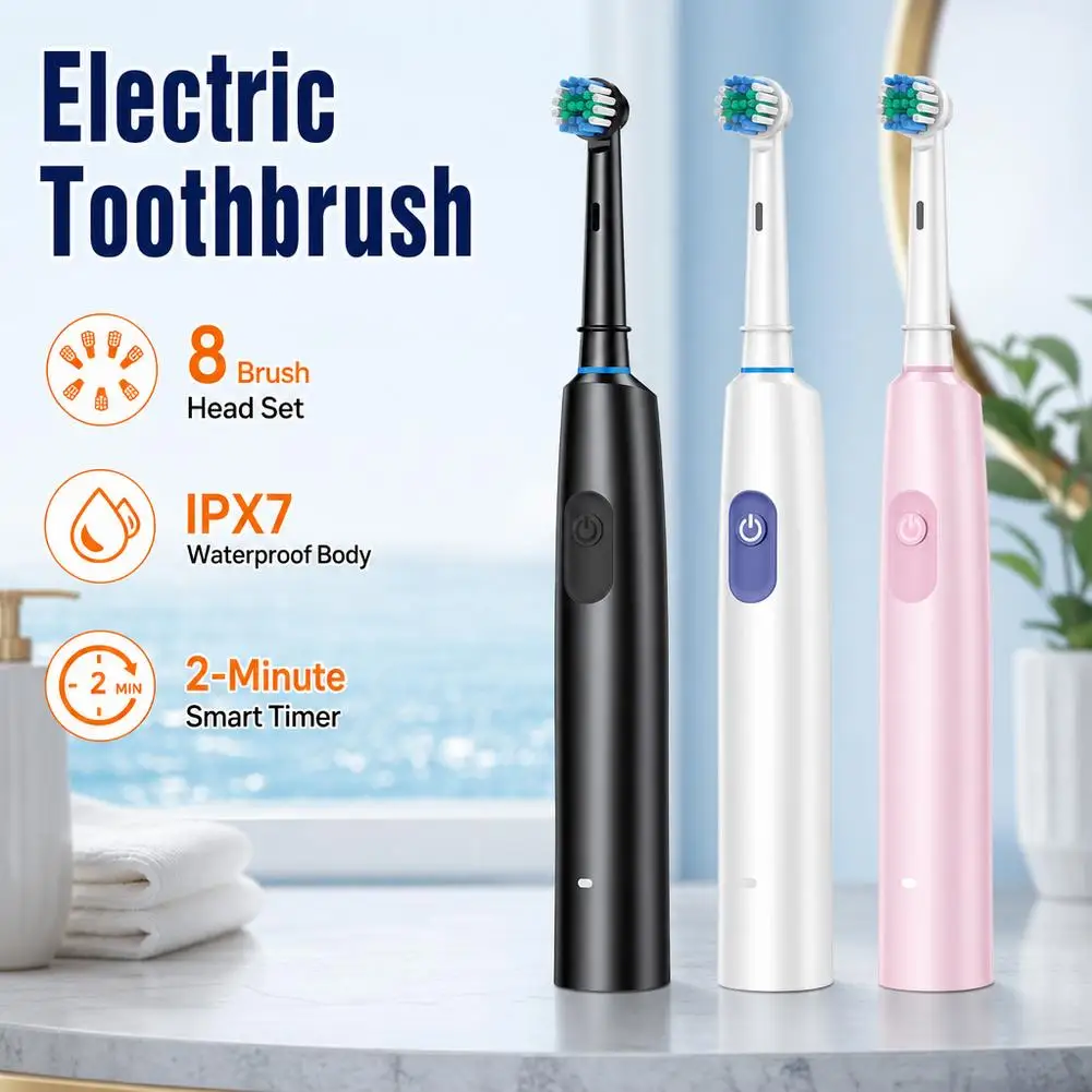 Electric Toothbrush Rotary Cleaning Teeth Brush Waterproof Electronic Tooth Brush With Timer Rechargeable Toothbrush With 8 Head