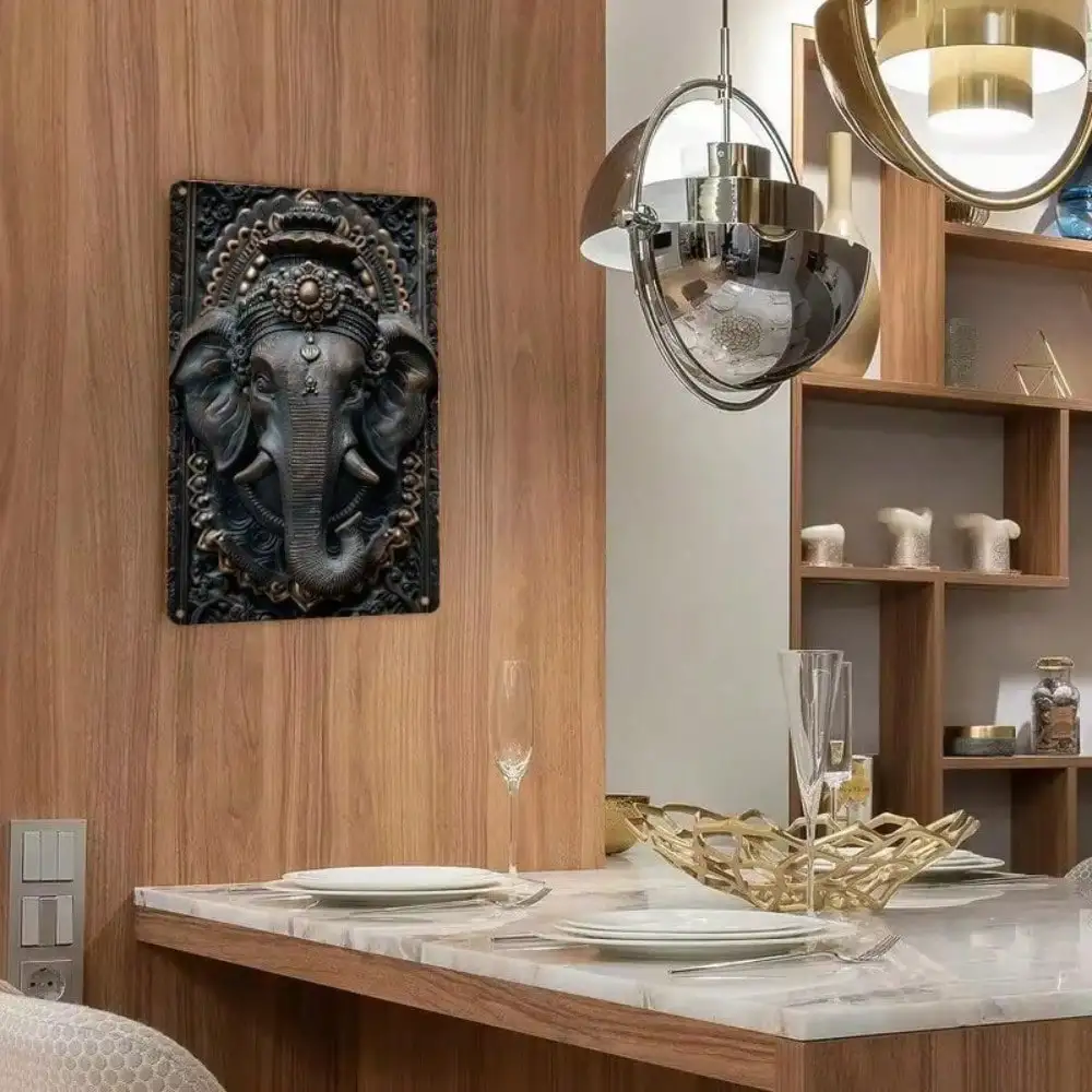 ガネーシャ ウォールアート メタルデコレーション ヒンドゥー教像 大型 ホームテンプルデコレーション 蓮の冠付き アンティークブロンズ仕上げ スピリチュアルギフト