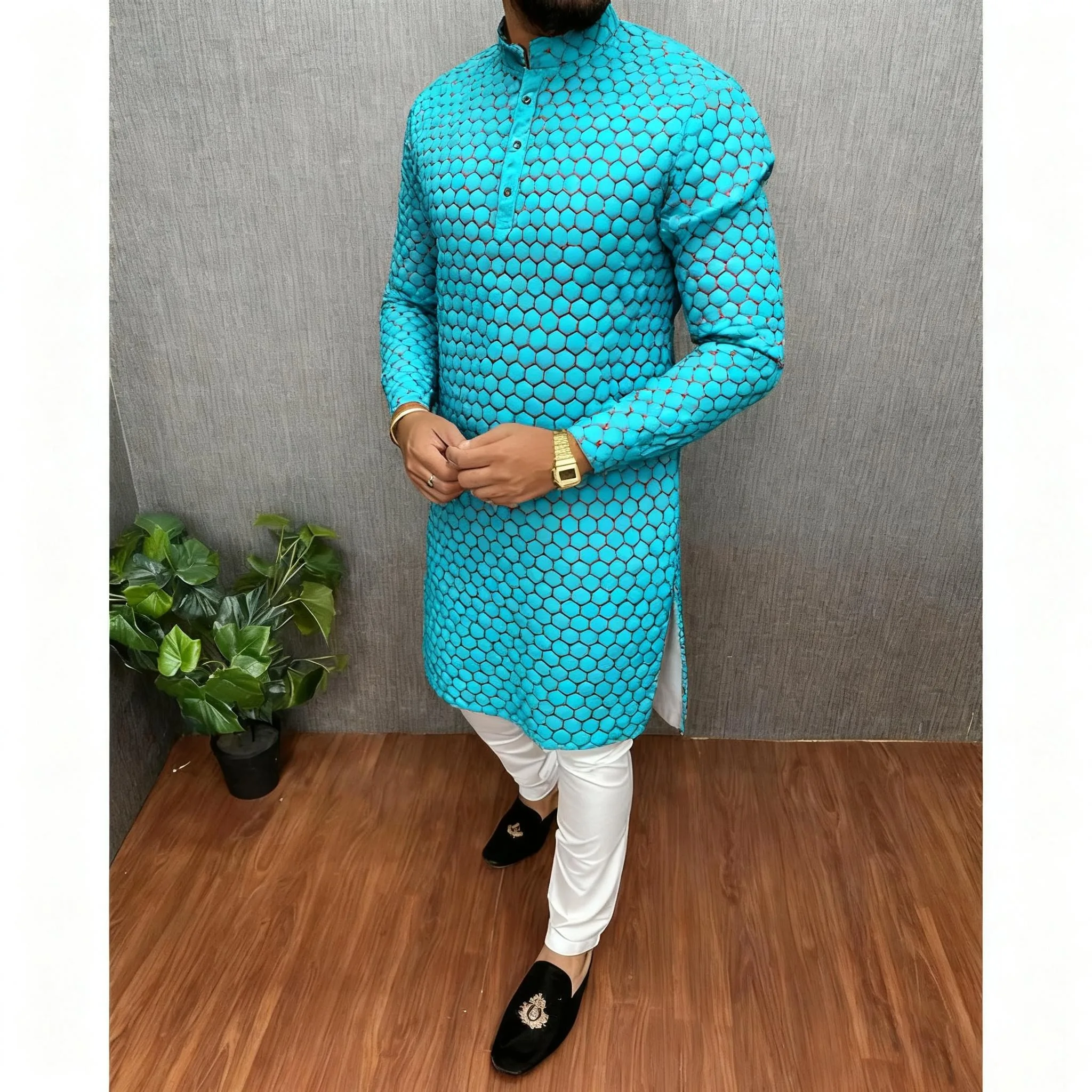 New Men Digital Printed Kurta Vardha Regular Fit Mandarin Collar Long Suitable National Style Muslim Clothes Moroccan Thobes Men
