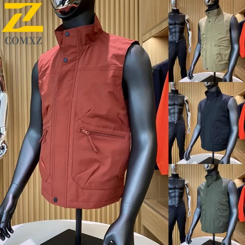 

Men Outdoor Utility Workwear Vest Spring Stand Collar Sleeveless Jacket Casual Solid Color Waistcoat Lightweight Layering Top