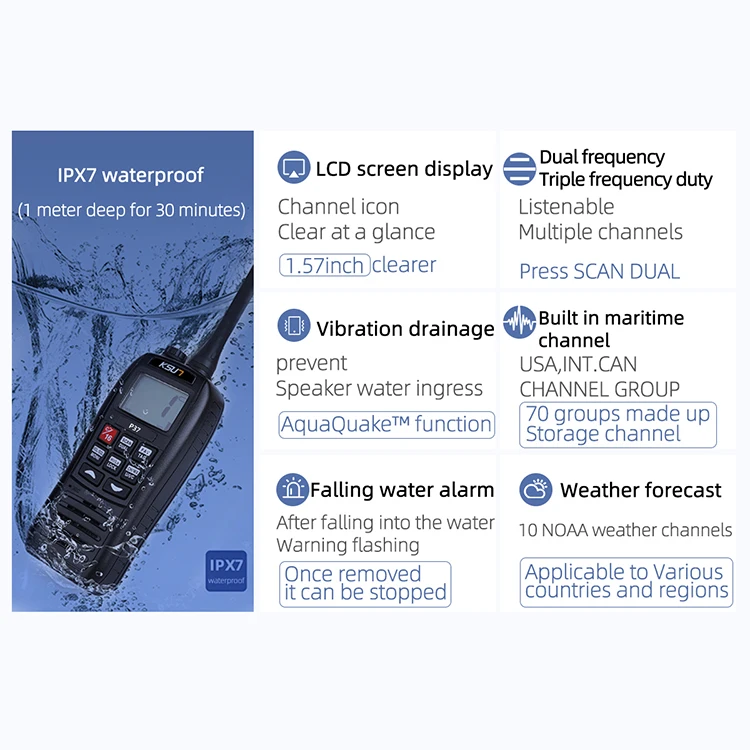 P37 Marine 2 Way Radio USB IPX7 Waterproof VHF Intercom PTT Long Range Maritime Walkie Talkie