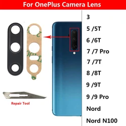 Lente de Cristal de cámara trasera con reemplazo de pegamento para Oneplus 3 5 5T 6 6T 7 7T 8 8 Pro 8T 9 Pro Nord 100