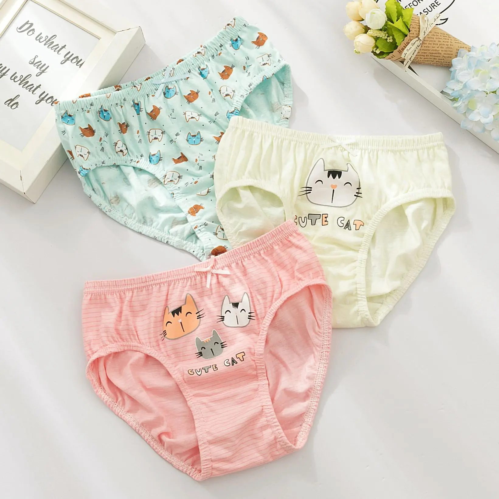 5 Pcs/Lot Cute Cat Cartoon Underwear Panties For Girls Washable Cotton Kids Briefs Panty Assorted Patterns Toddler Girls Panties