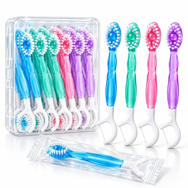 Disposable Burst Bead Toothbrush with Floss Pick Soft Bristles Travel Toothbrush Fresh Breath Portable Oral Care