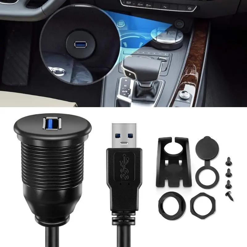 

R53C USB3.0 Male to Female Flush Mount Extension Cable Durability for Car and Boats Dashboards Dock Adapter 1/2Meter
