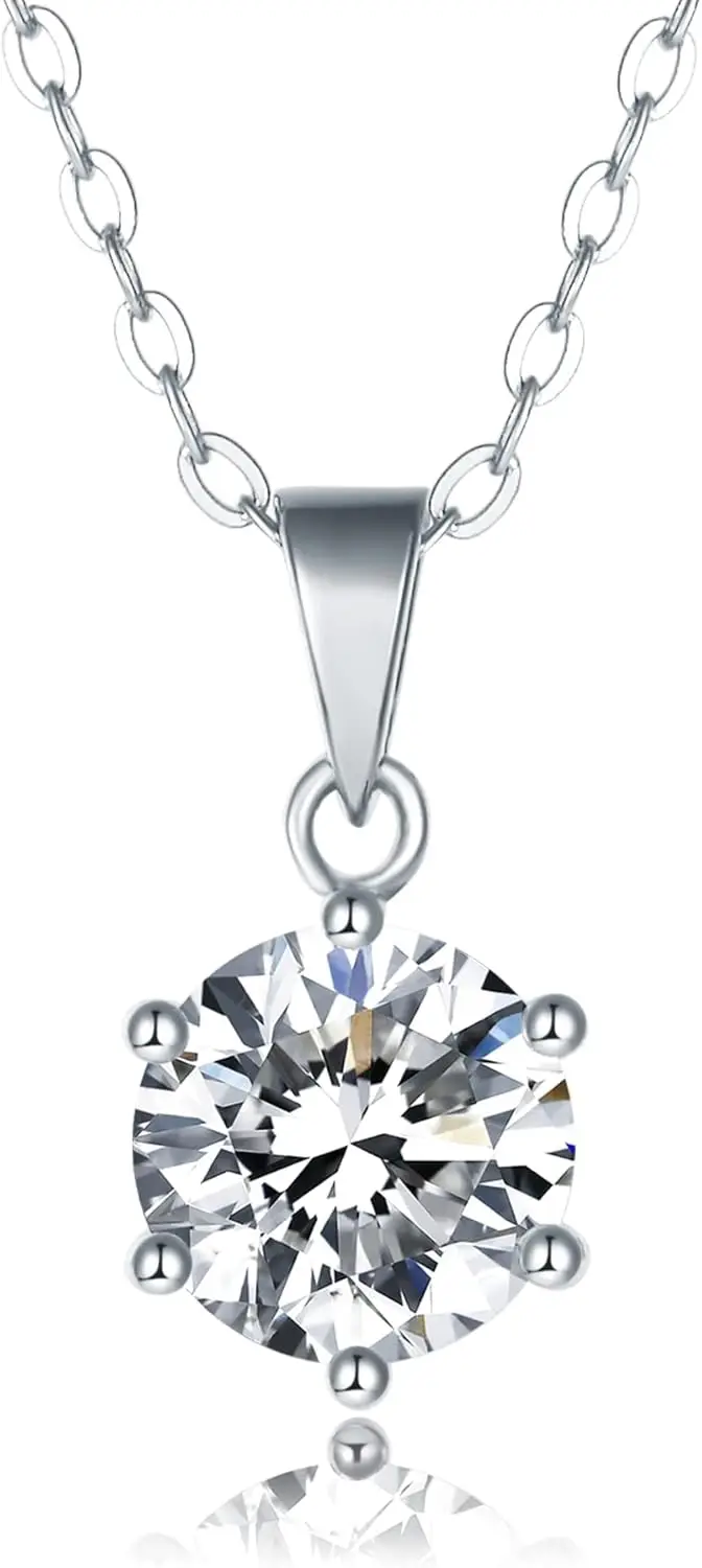 Moissanit Solitär-Anhänger Halskette für Damen, Sterlingsilber mit 18K Weißgold-Beschichtung, 1-3 Karat D-Farbe VVS1-Reinheit