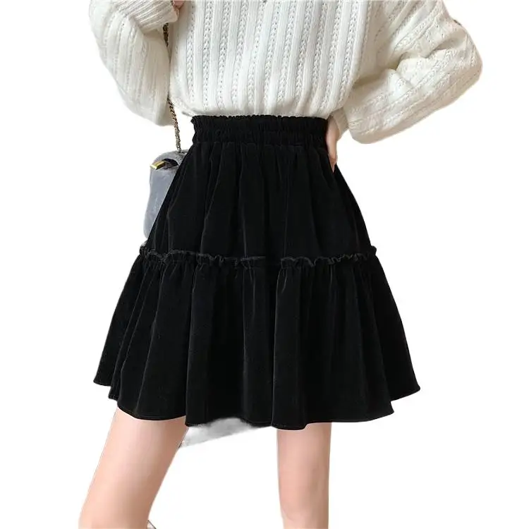 Japanese Sweet Pleated velour Skirt Women Spring Summer fashion Mini Skirts High Waist velvet skirts Kawaii Harajuku y2k clothes