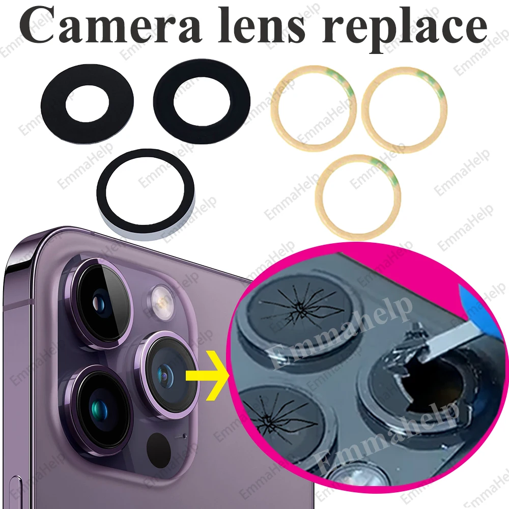 10er-Set Rückkamera-Glaslinsen für iPhone 14 13 15 16 17 Pro Max Rückkamera-Glaslinsen mit Kleber für Ersatz und Reparatur – Detail 1